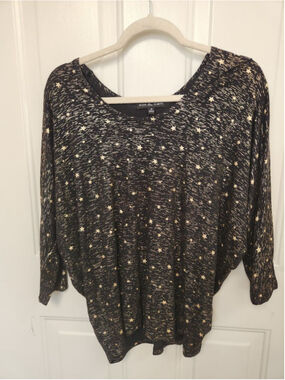 Kim & Cami Black & Gold Star Print Dolman Top Size Medium
